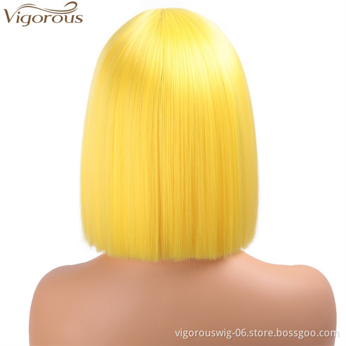 Vigorous Short Bob Hair Wigs Yellow Colored Wig Middle Part Heat Resistant Fashion Synthetic Wig for Women